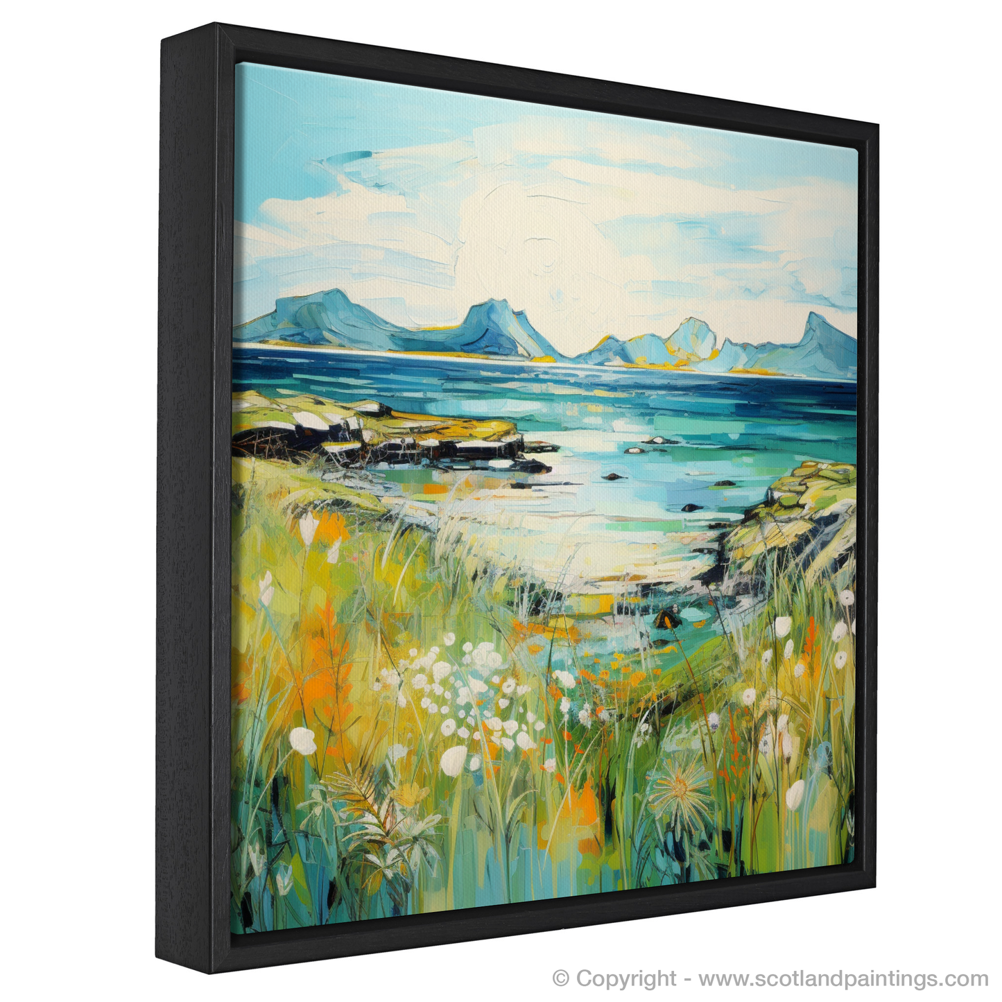 Painting and Art Print of Isle of Eigg, Inner Hebrides in summer entitled "Isle of Eigg: A Scottish Summer Symphony".