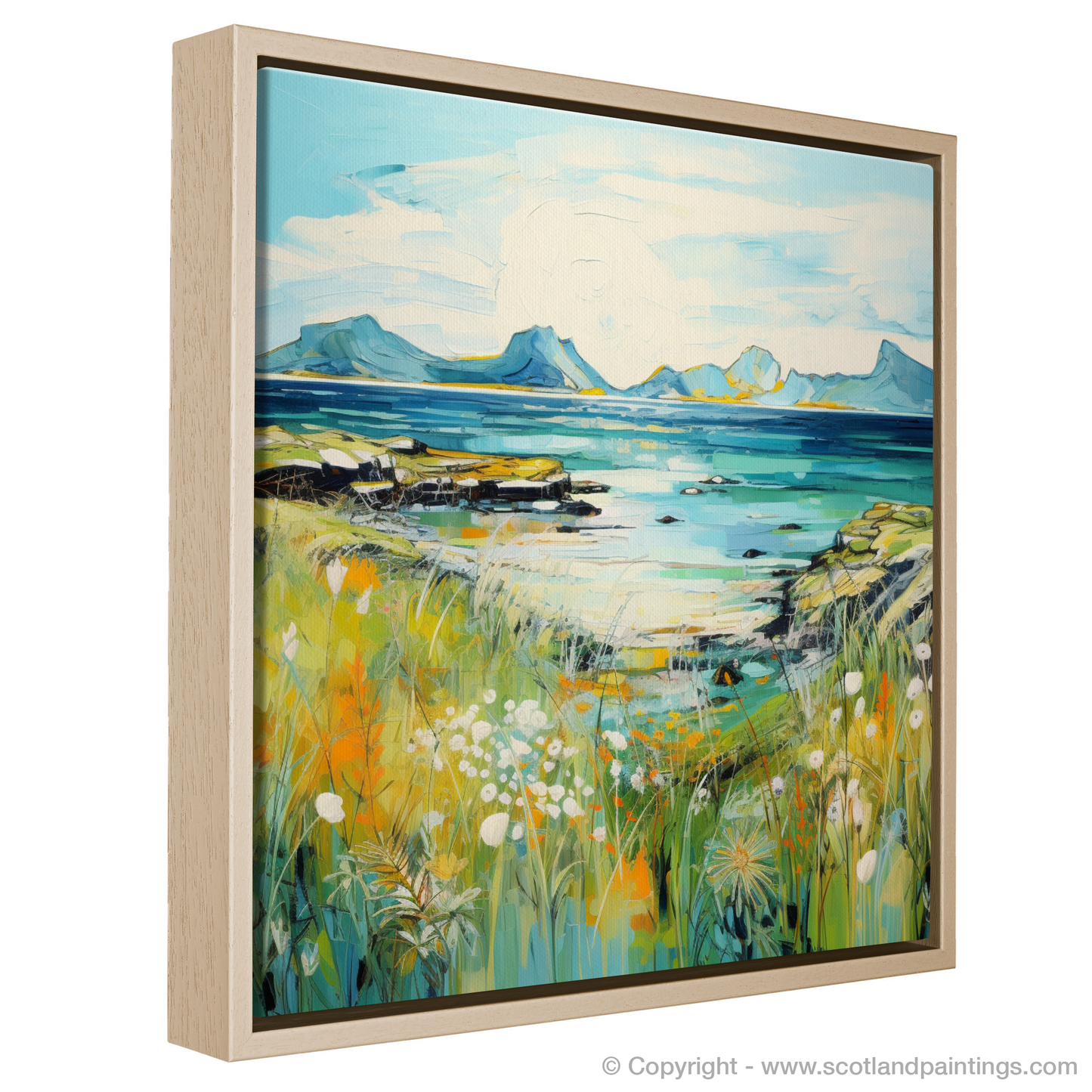 Painting and Art Print of Isle of Eigg, Inner Hebrides in summer entitled "Isle of Eigg: A Scottish Summer Symphony".