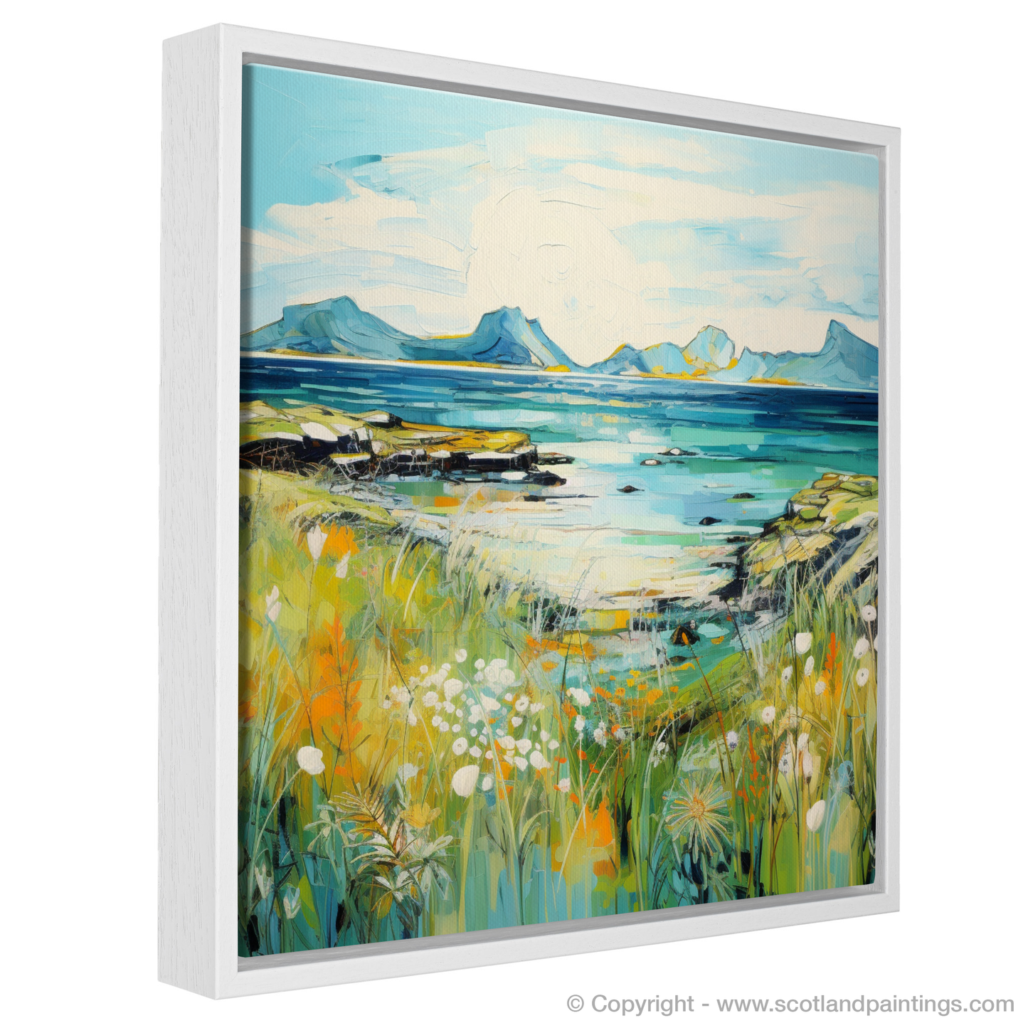 Painting and Art Print of Isle of Eigg, Inner Hebrides in summer entitled "Isle of Eigg: A Scottish Summer Symphony".