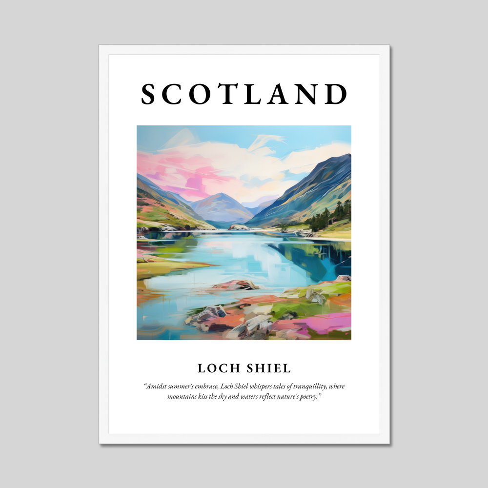 Poster in a white frame with the word Scotland