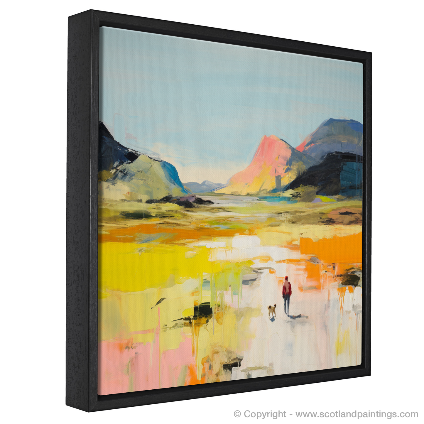 Painting and Art Print of Dog walker in Glencoe during summer entitled "Summer Rhapsody: A Dog Walker's Dream in Glencoe".