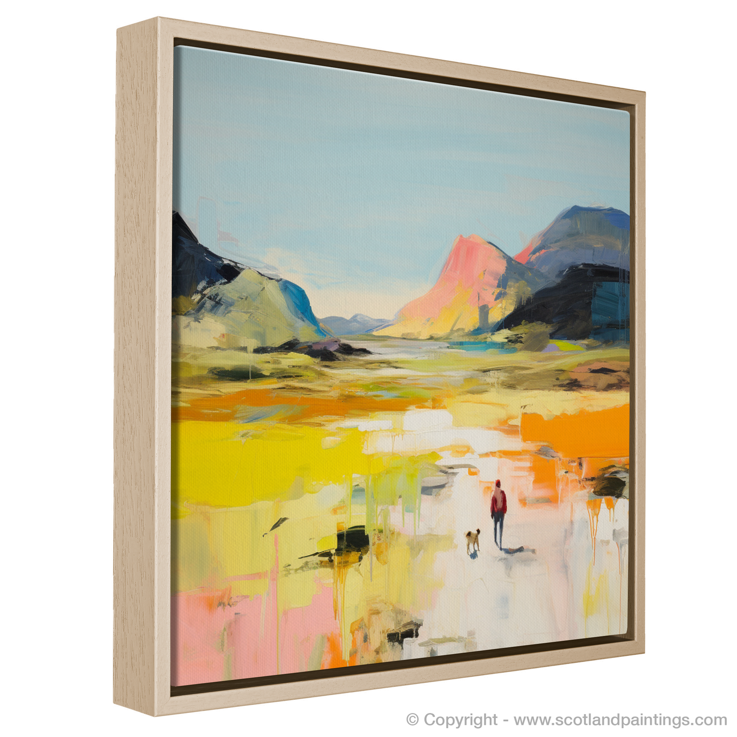 Painting and Art Print of Dog walker in Glencoe during summer entitled "Summer Rhapsody: A Dog Walker's Dream in Glencoe".