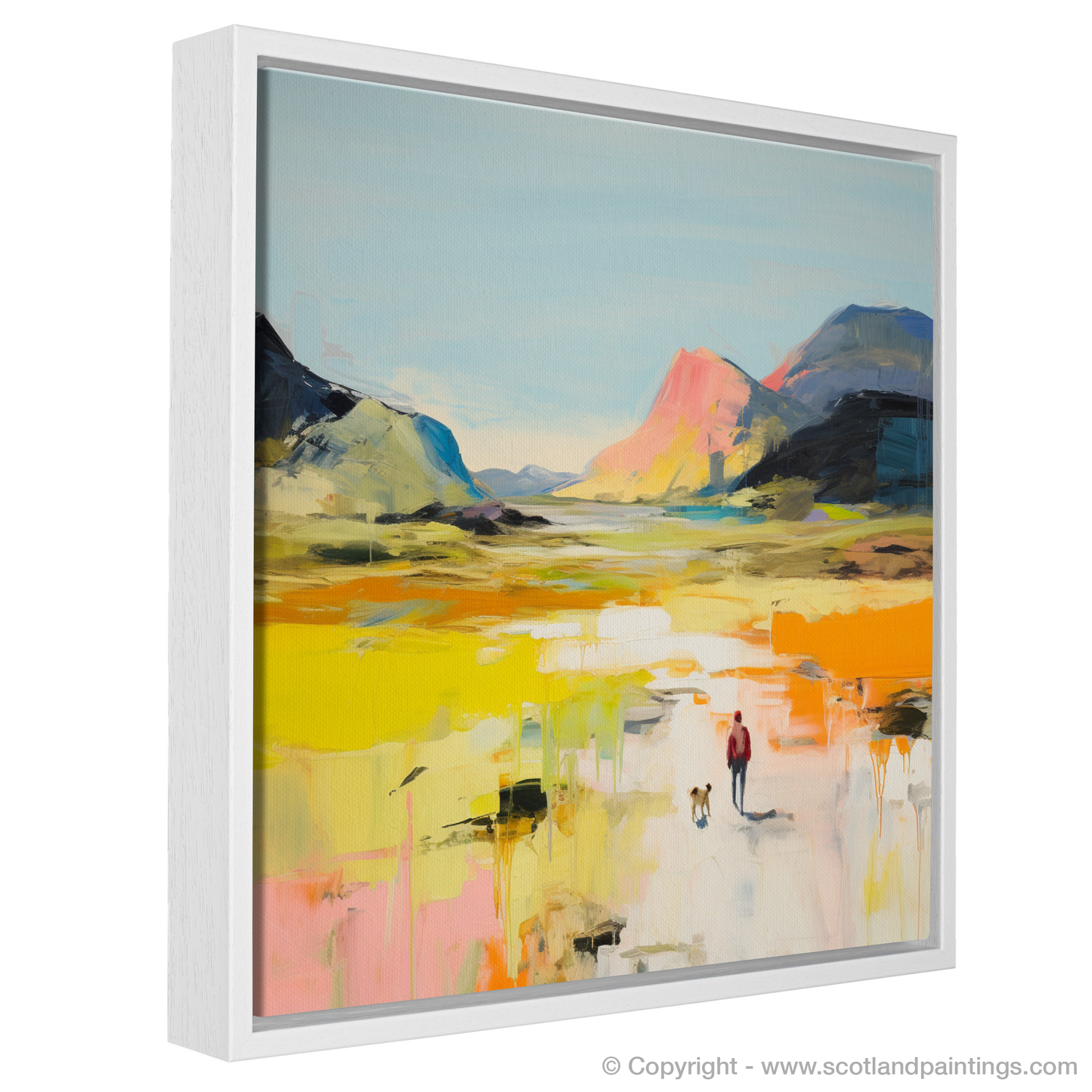 Painting and Art Print of Dog walker in Glencoe during summer entitled "Summer Rhapsody: A Dog Walker's Dream in Glencoe".