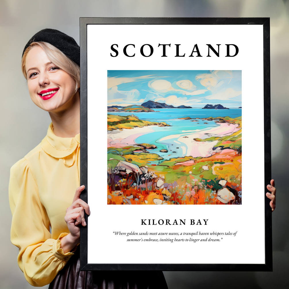 Person holding a poster of Kiloran Bay