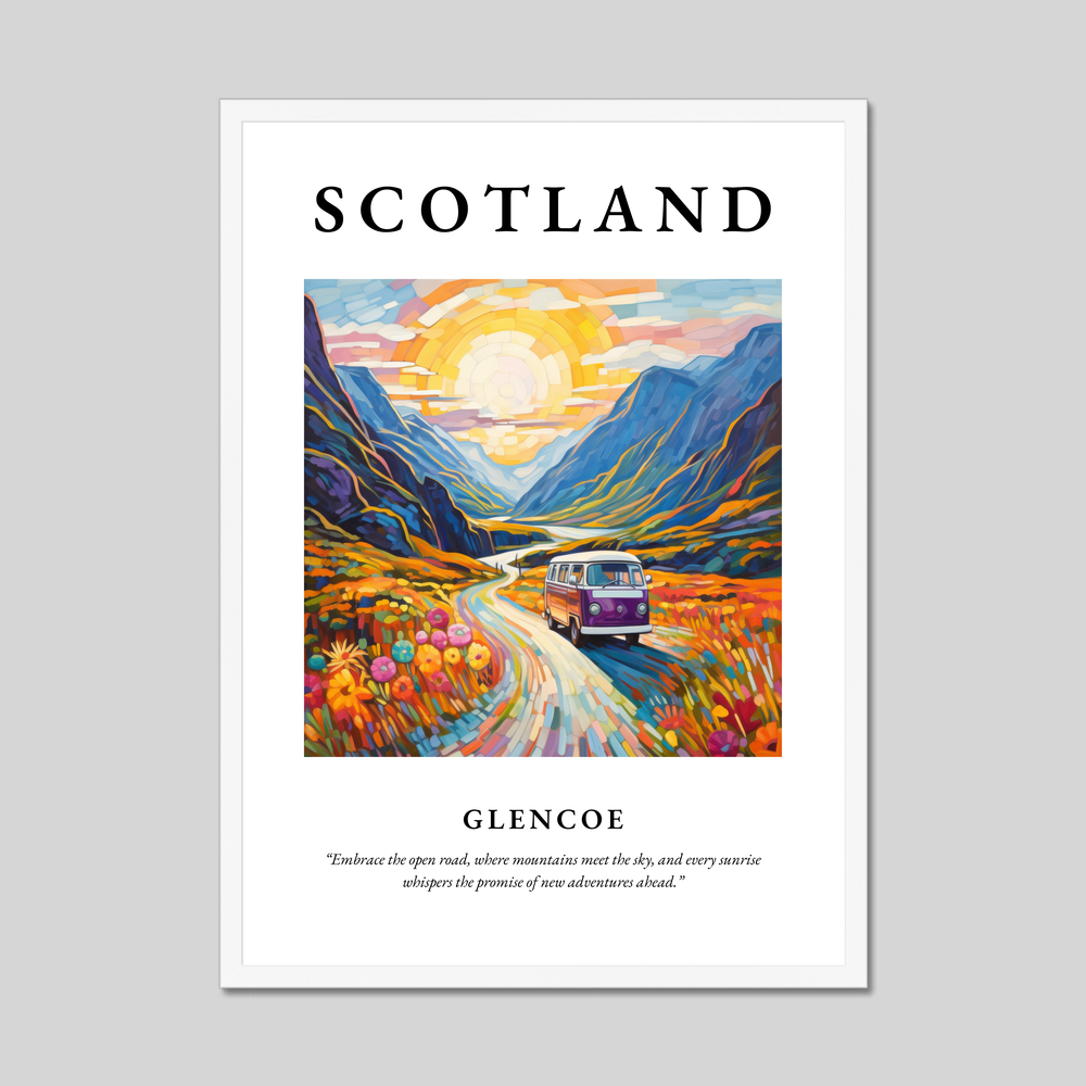 Poster in a white frame with the word Scotland