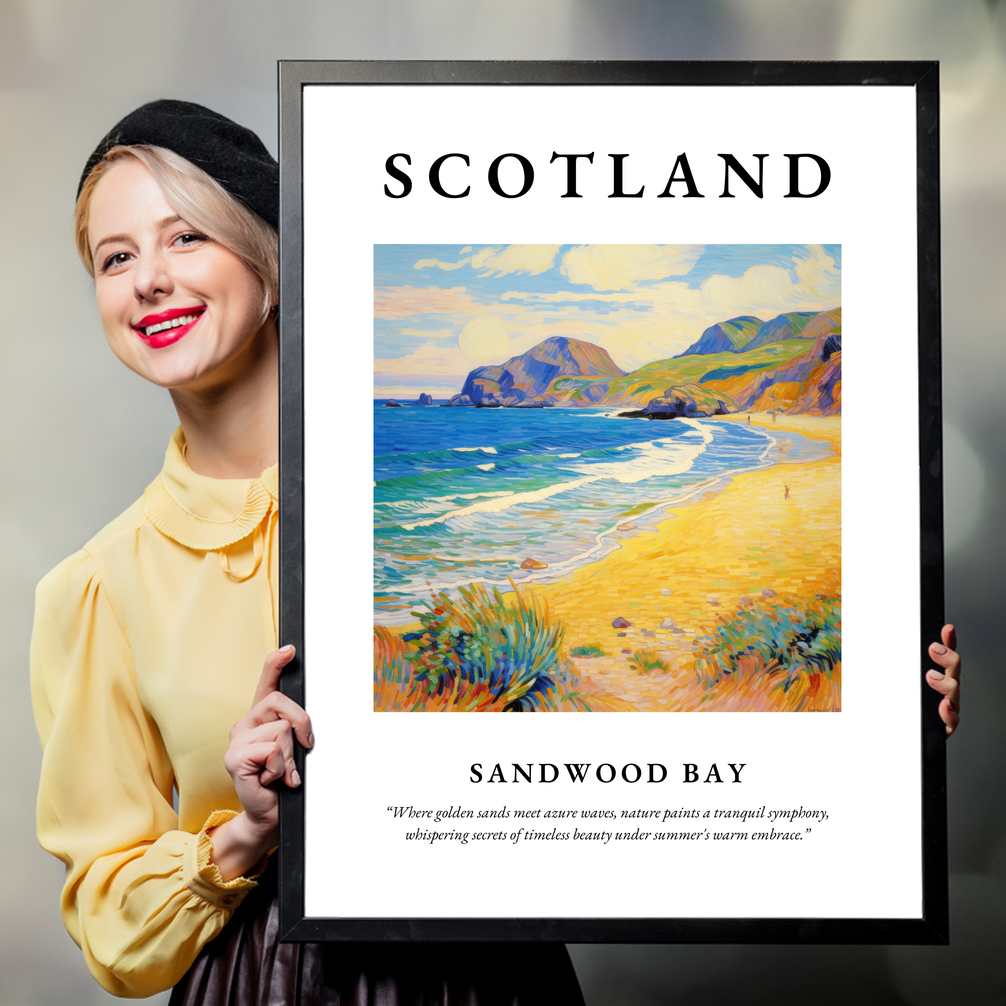 Person holding a poster of Sandwood Bay