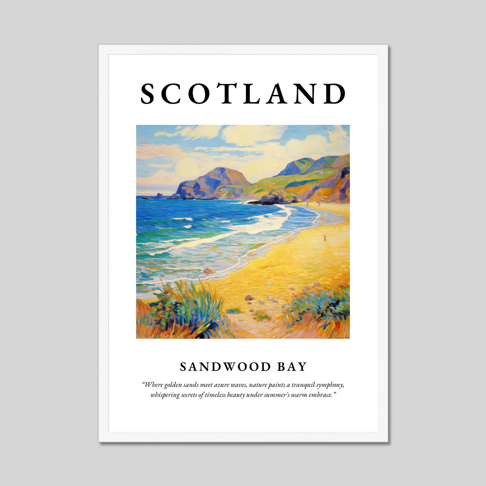 Poster in a white frame with the word Scotland