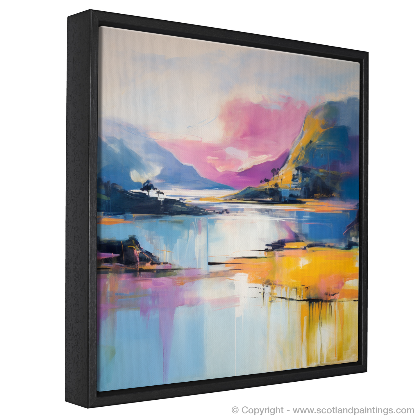 Painting and Art Print of Loch Morar, Highlands in summer entitled "Highland Mirage: Loch Morar in Summer Abstraction".