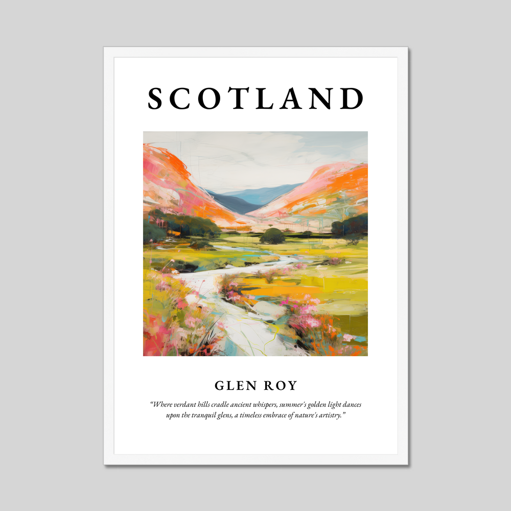 Poster in a white frame with the word Scotland