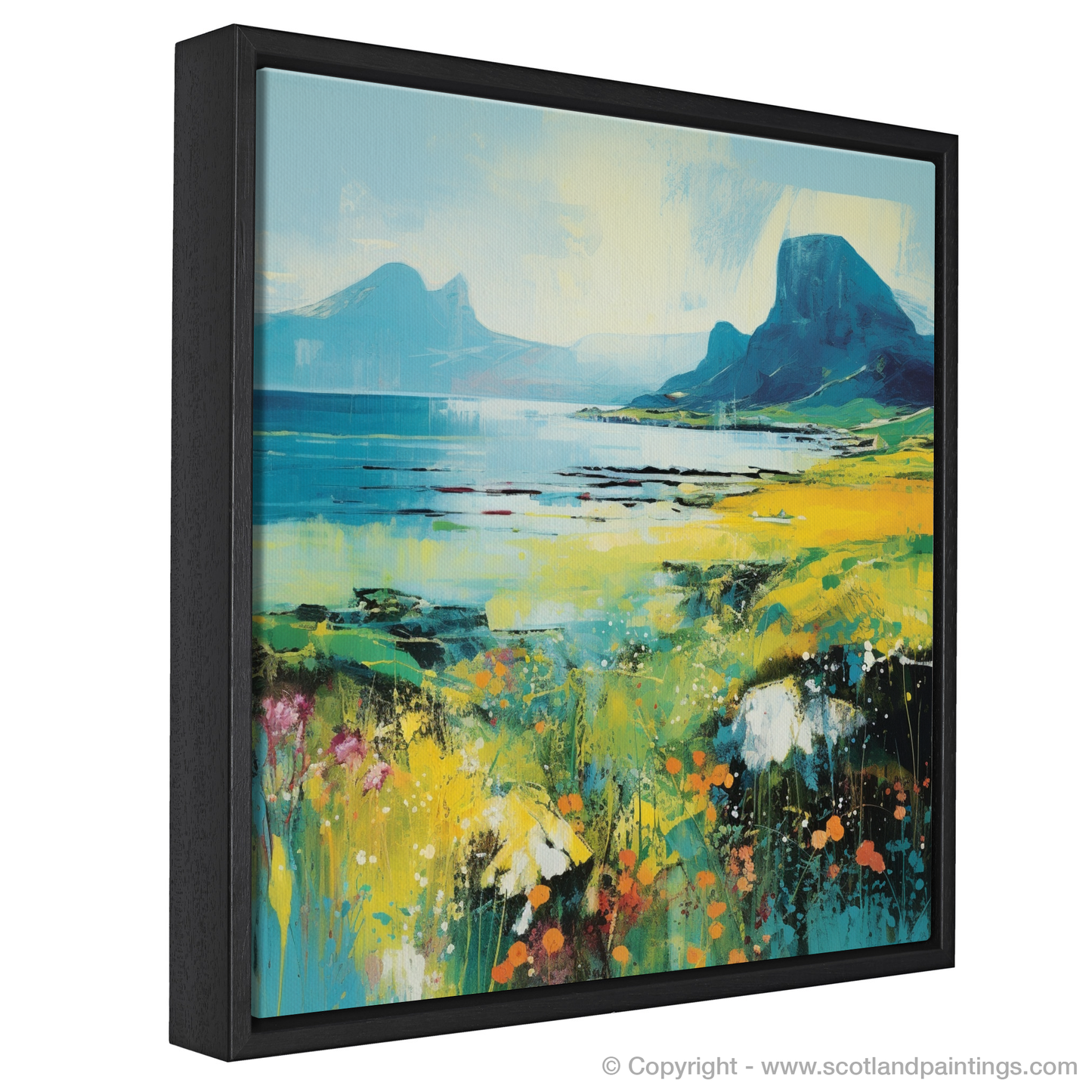 Painting and Art Print of Isle of Eigg, Inner Hebrides in summer entitled "Scottish Summer Symphony: An Abstract Ode to Isle of Eigg".