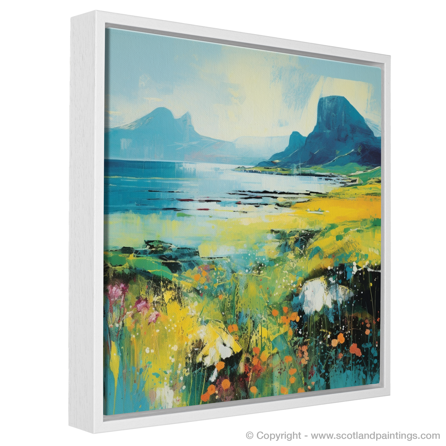 Painting and Art Print of Isle of Eigg, Inner Hebrides in summer entitled "Scottish Summer Symphony: An Abstract Ode to Isle of Eigg".