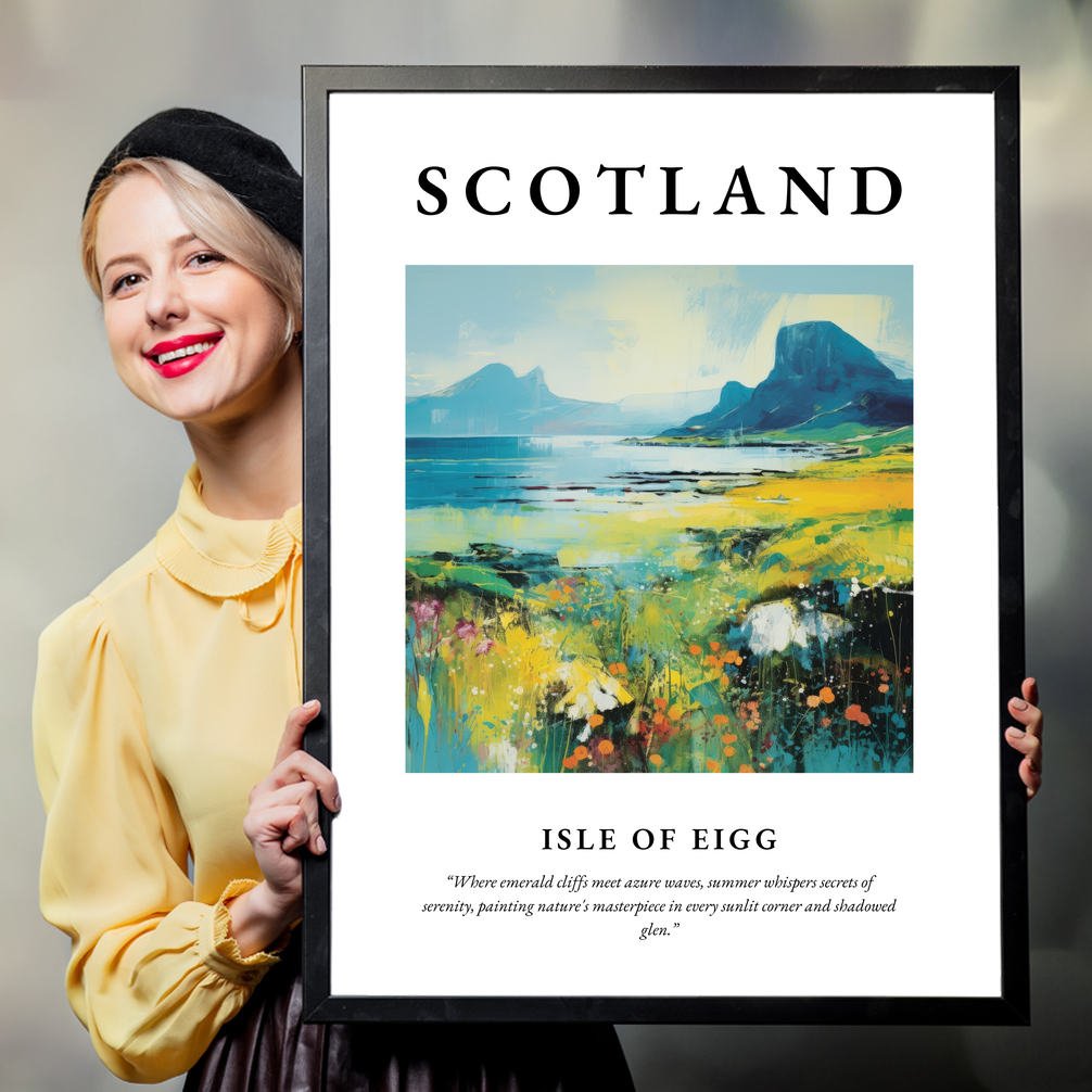 Person holding a poster of Isle of Eigg