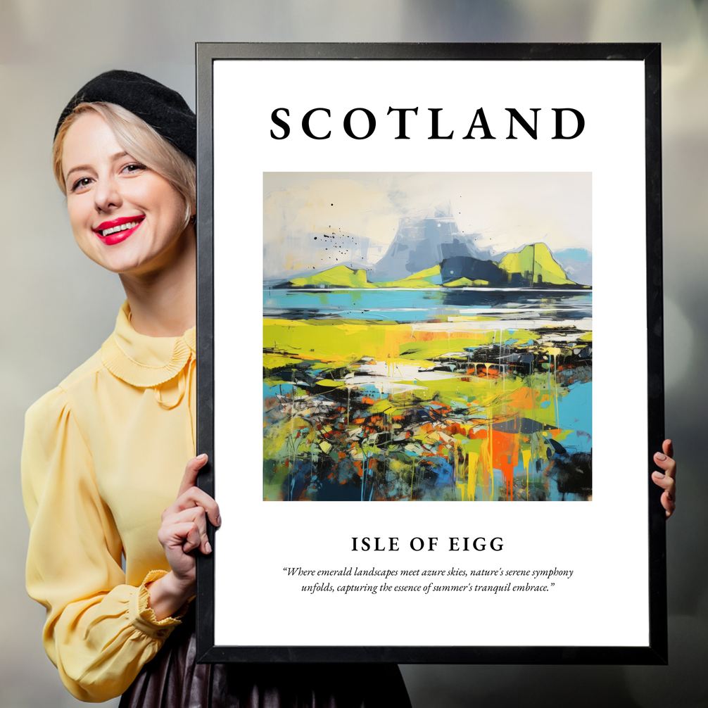 Person holding a poster of Isle of Eigg