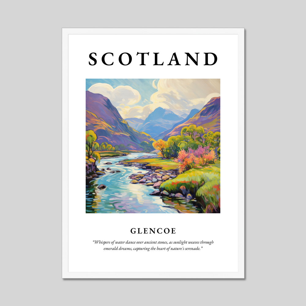 Poster in a white frame with the word Scotland