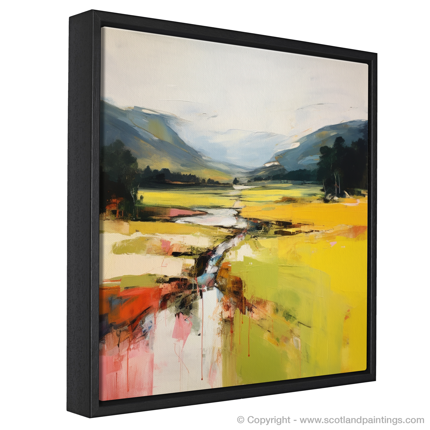 Painting and Art Print of Glen Tilt, Perthshire in summer entitled "Summer Blaze in Glen Tilt: An Abstract Ode to Scottish Splendour".