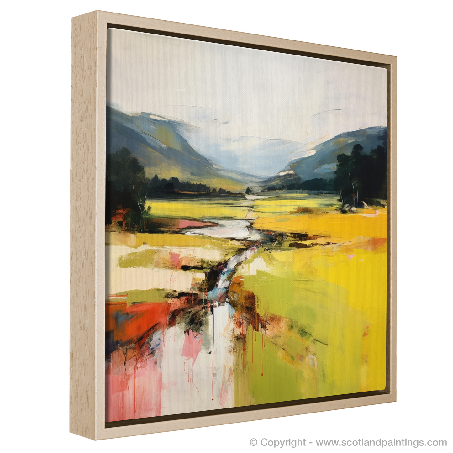 Painting and Art Print of Glen Tilt, Perthshire in summer entitled "Summer Blaze in Glen Tilt: An Abstract Ode to Scottish Splendour".