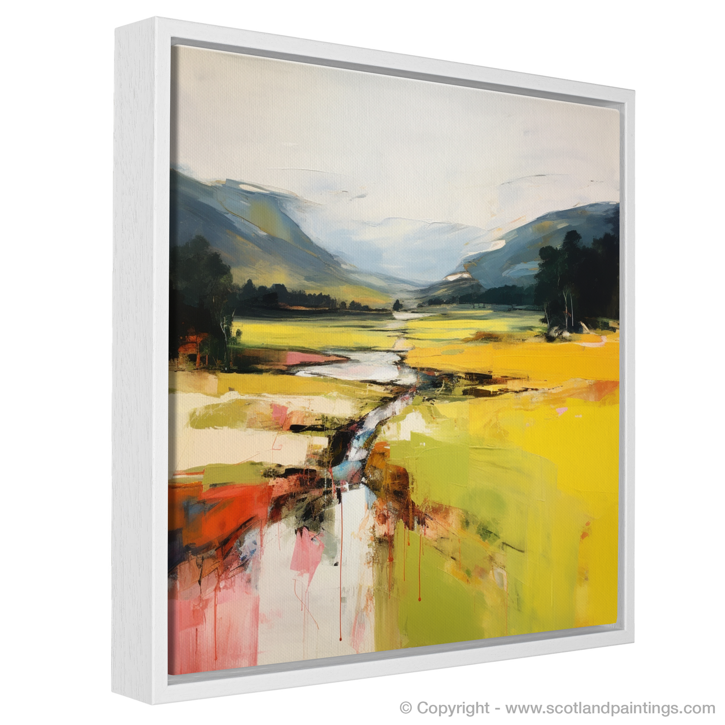 Painting and Art Print of Glen Tilt, Perthshire in summer entitled "Summer Blaze in Glen Tilt: An Abstract Ode to Scottish Splendour".