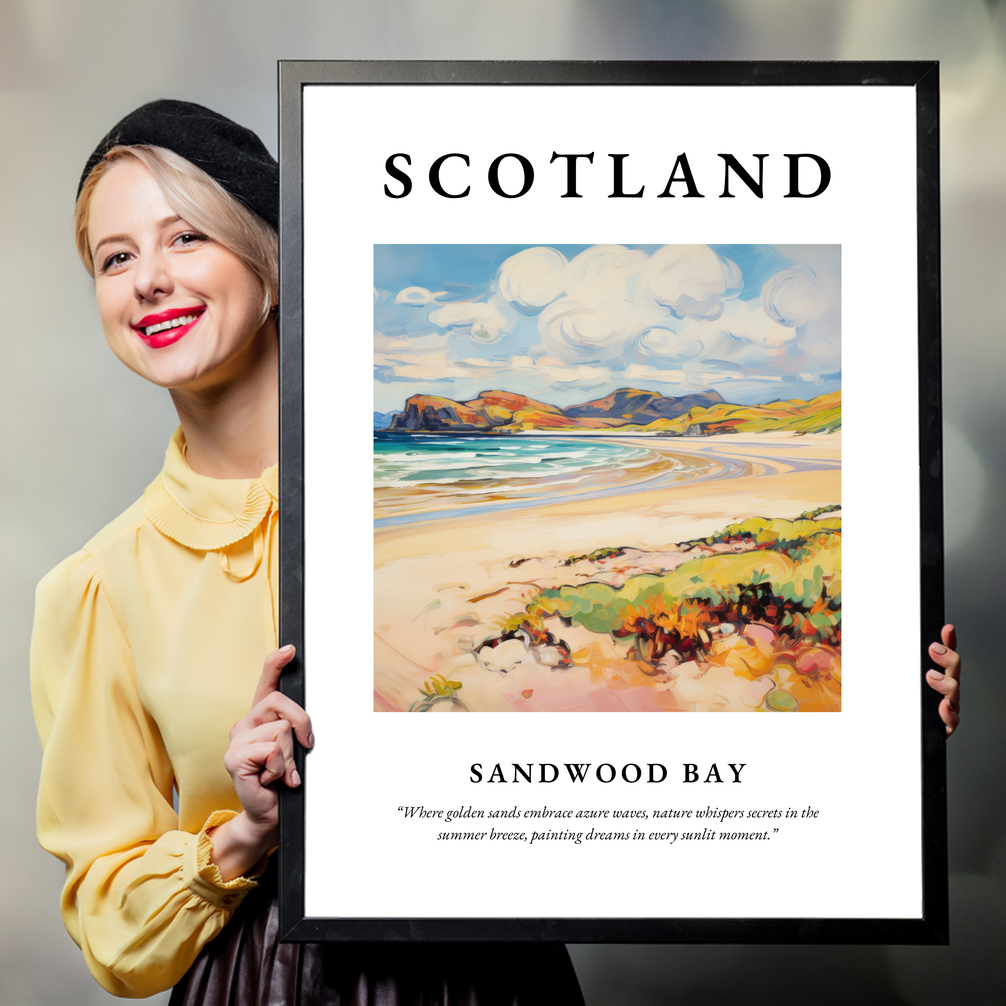 Person holding a poster of Sandwood Bay