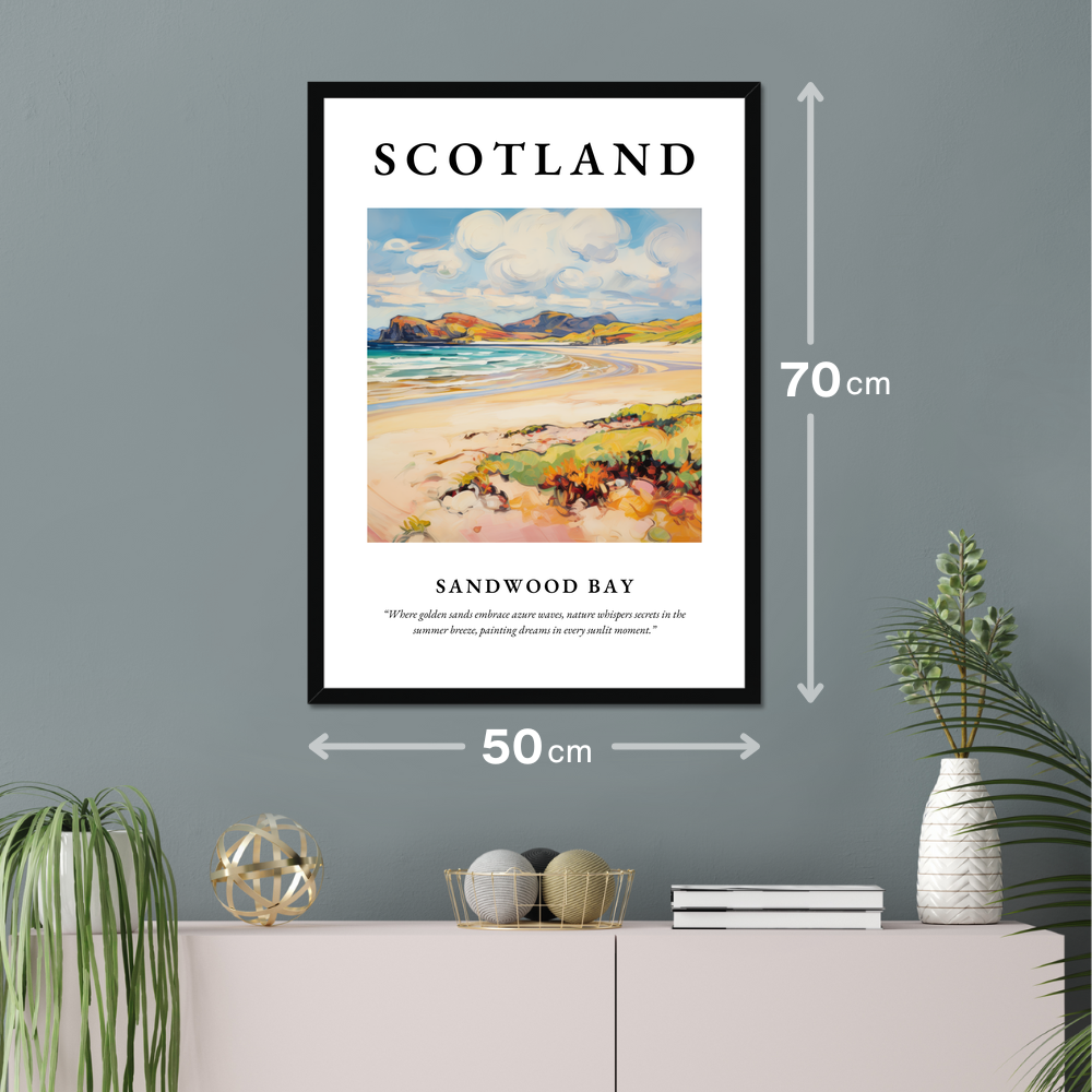 Poster of Sandwood Bay hanging on a wall