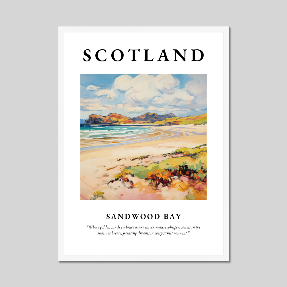 Poster in a white frame with the word Scotland