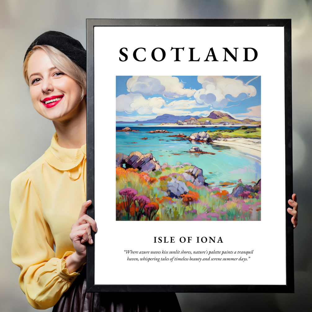 Person holding a poster of Isle of Iona