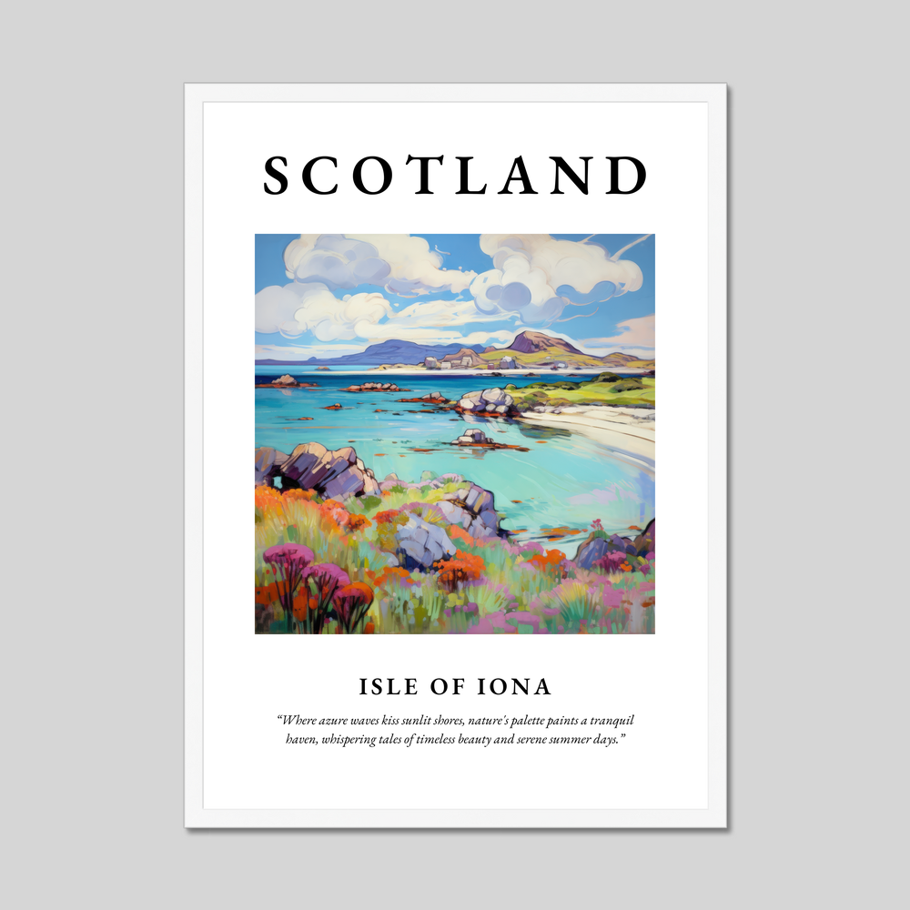 Poster in a white frame with the word Scotland