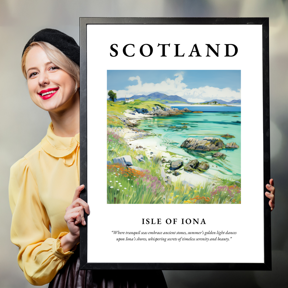 Person holding a poster of Isle of Iona