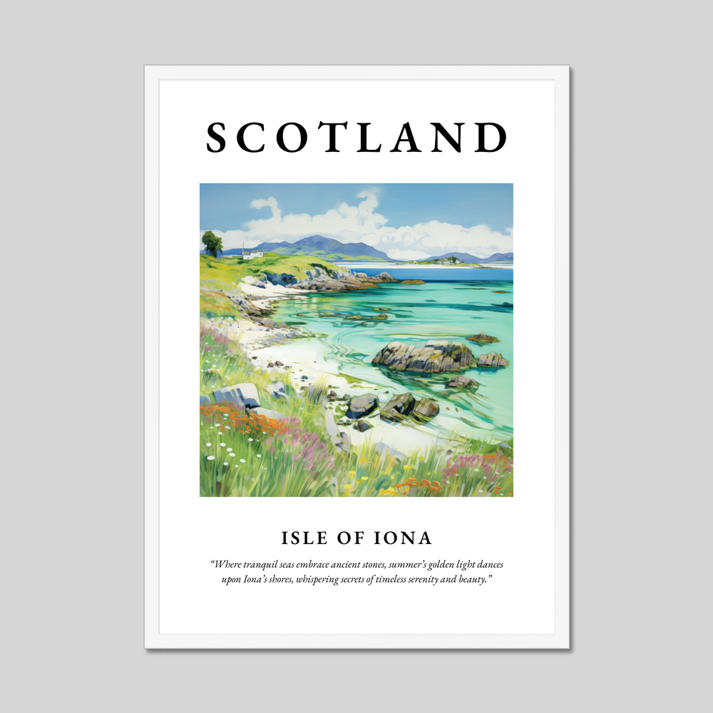 Poster in a white frame with the word Scotland