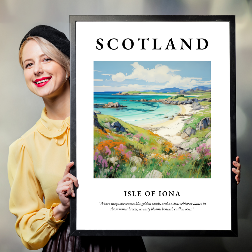 Person holding a poster of Isle of Iona