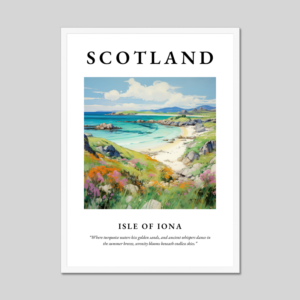 Poster in a white frame with the word Scotland