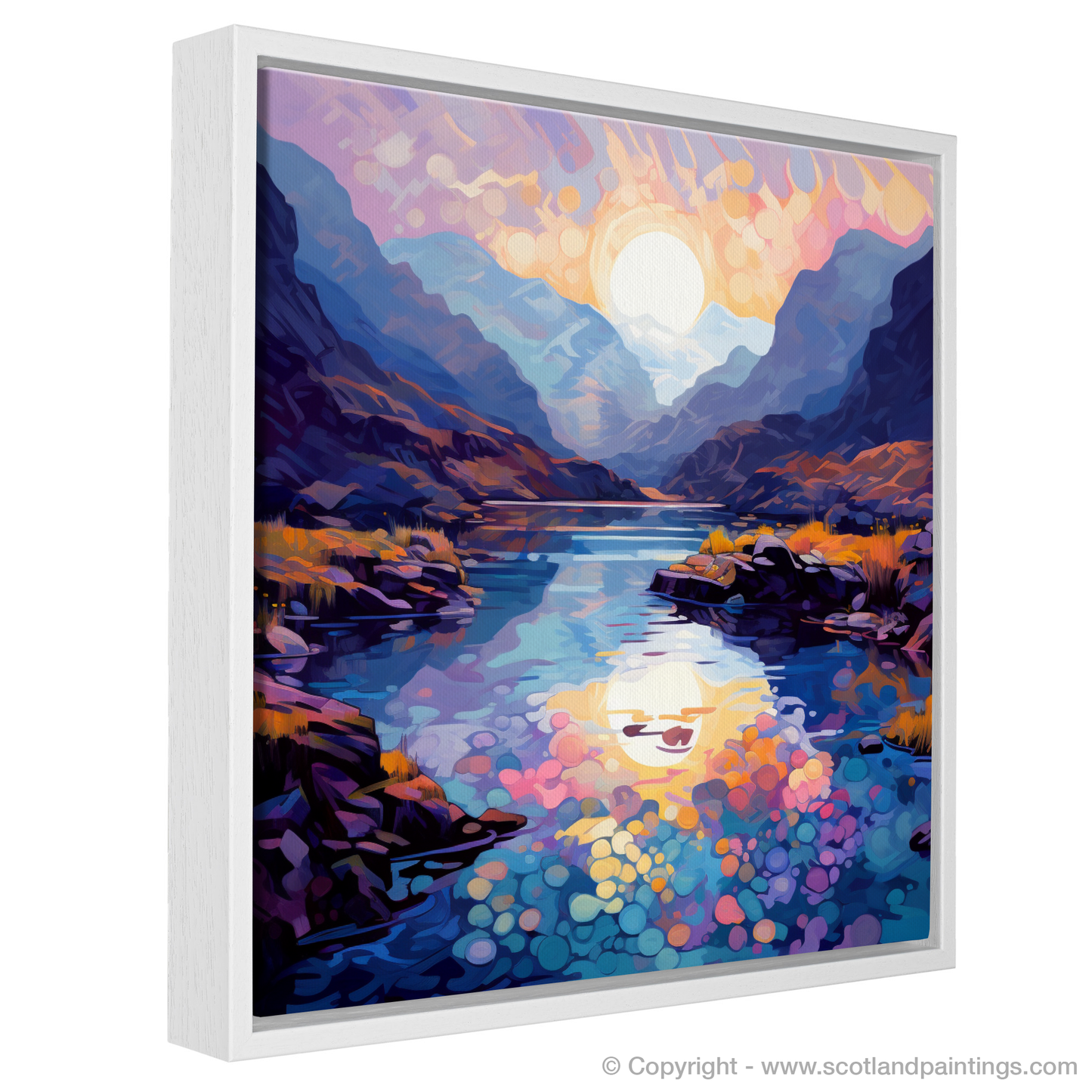 Painting and Art Print of Isle of Skye Fairy Pools at dusk in summer entitled "Dusk at the Fairy Pools: An Impressionist Ode to Highland Summer".