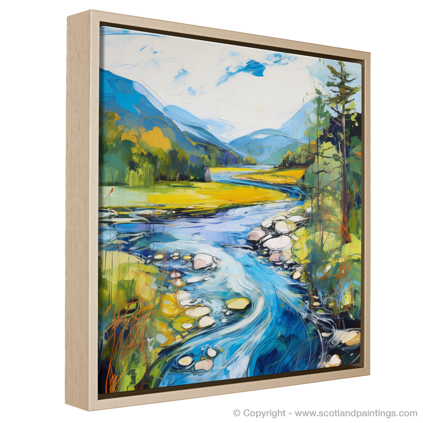 Painting and Art Print of River Orchy, Argyll and Bute in summer entitled "Summer’s Embrace at River Orchy".