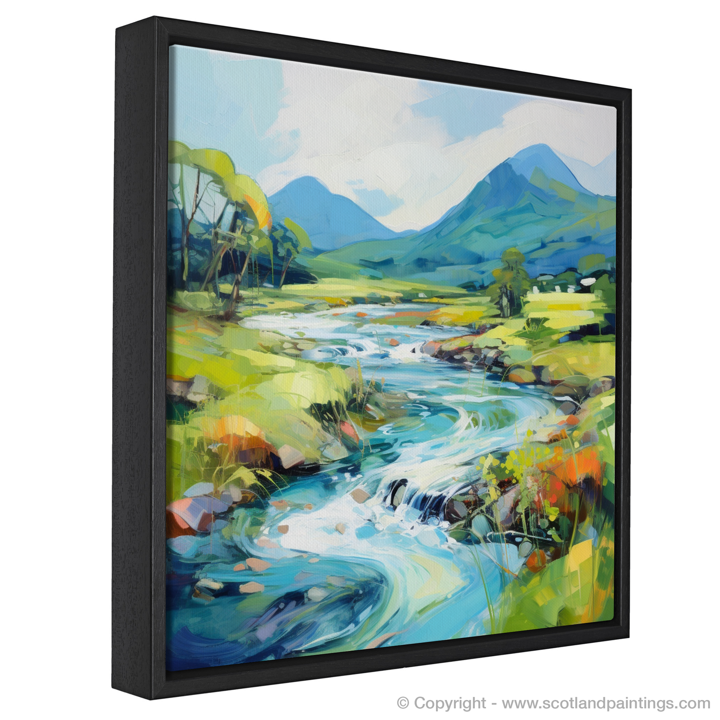Painting and Art Print of River Etive, Argyll and Bute in summer entitled "Summer Serenade by River Etive".