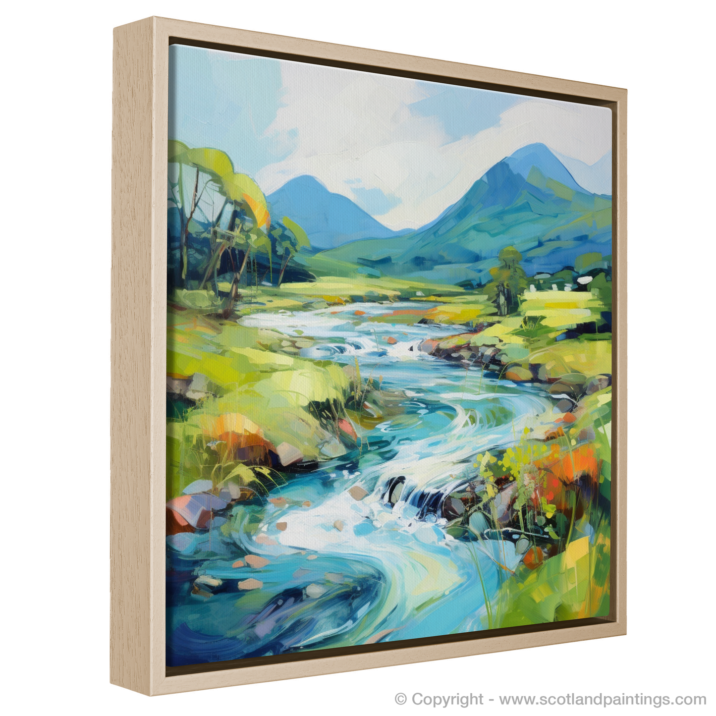 Painting and Art Print of River Etive, Argyll and Bute in summer entitled "Summer Serenade by River Etive".