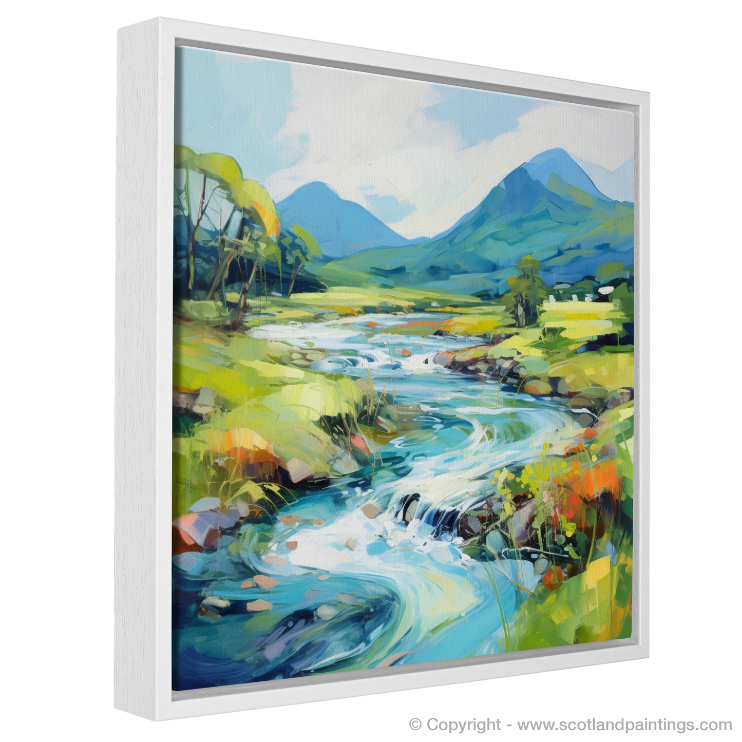 Painting and Art Print of River Etive, Argyll and Bute in summer entitled "Summer Serenade by River Etive".
