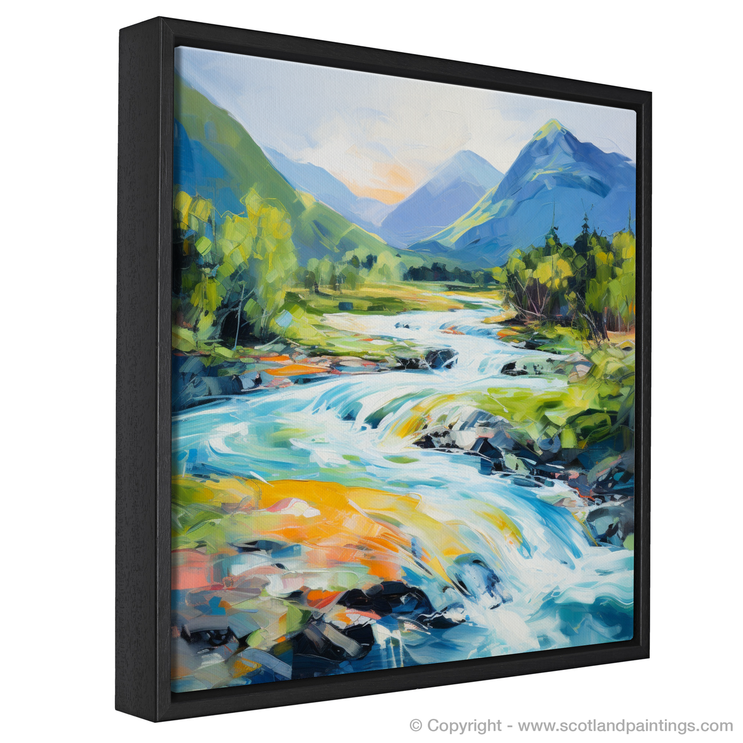 Painting and Art Print of River Etive, Argyll and Bute in summer entitled "Summer Energy at River Etive: A Modern Scottish Reverie".