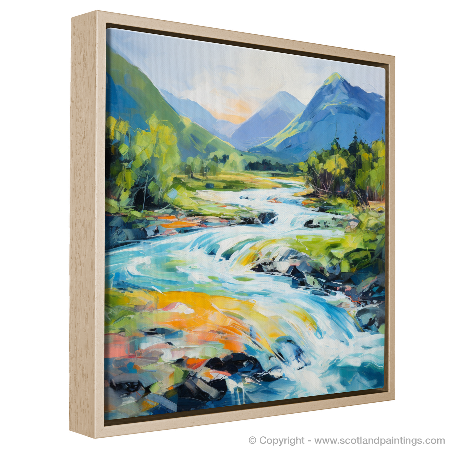 Painting and Art Print of River Etive, Argyll and Bute in summer entitled "Summer Energy at River Etive: A Modern Scottish Reverie".