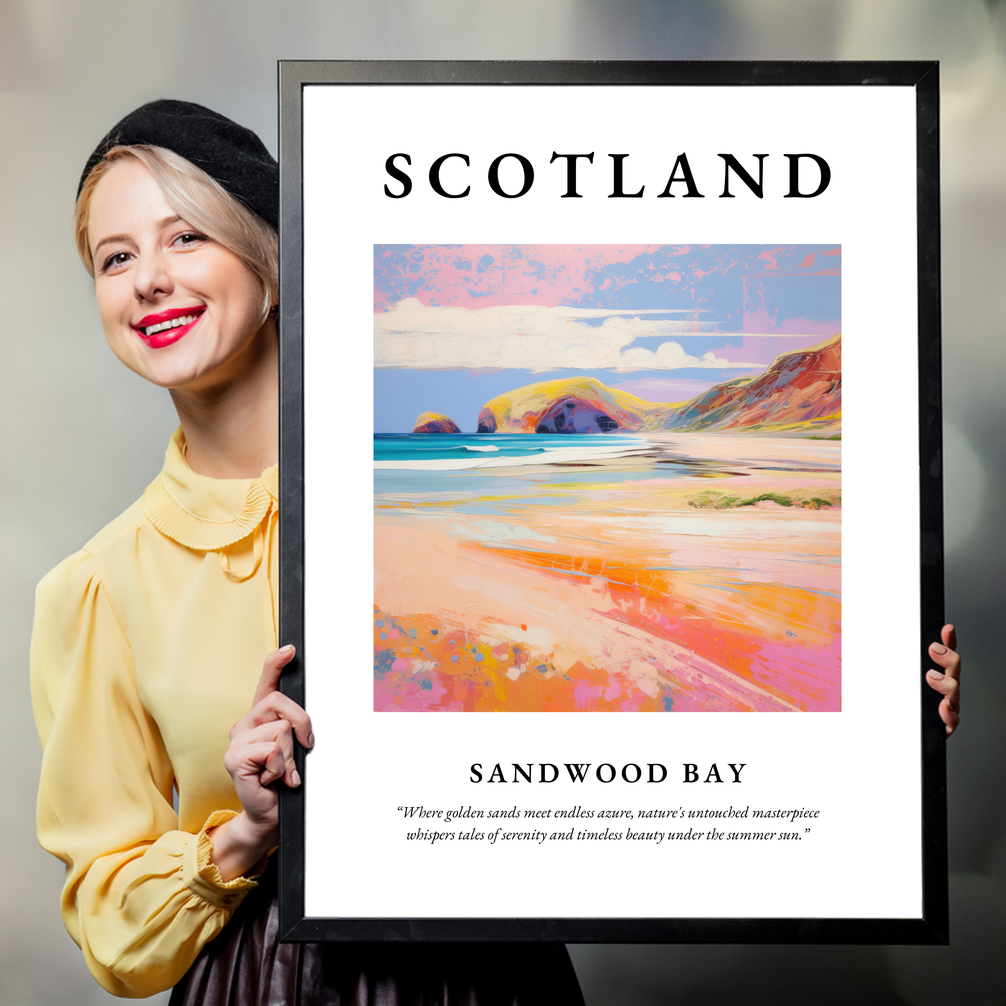 Person holding a poster of Sandwood Bay