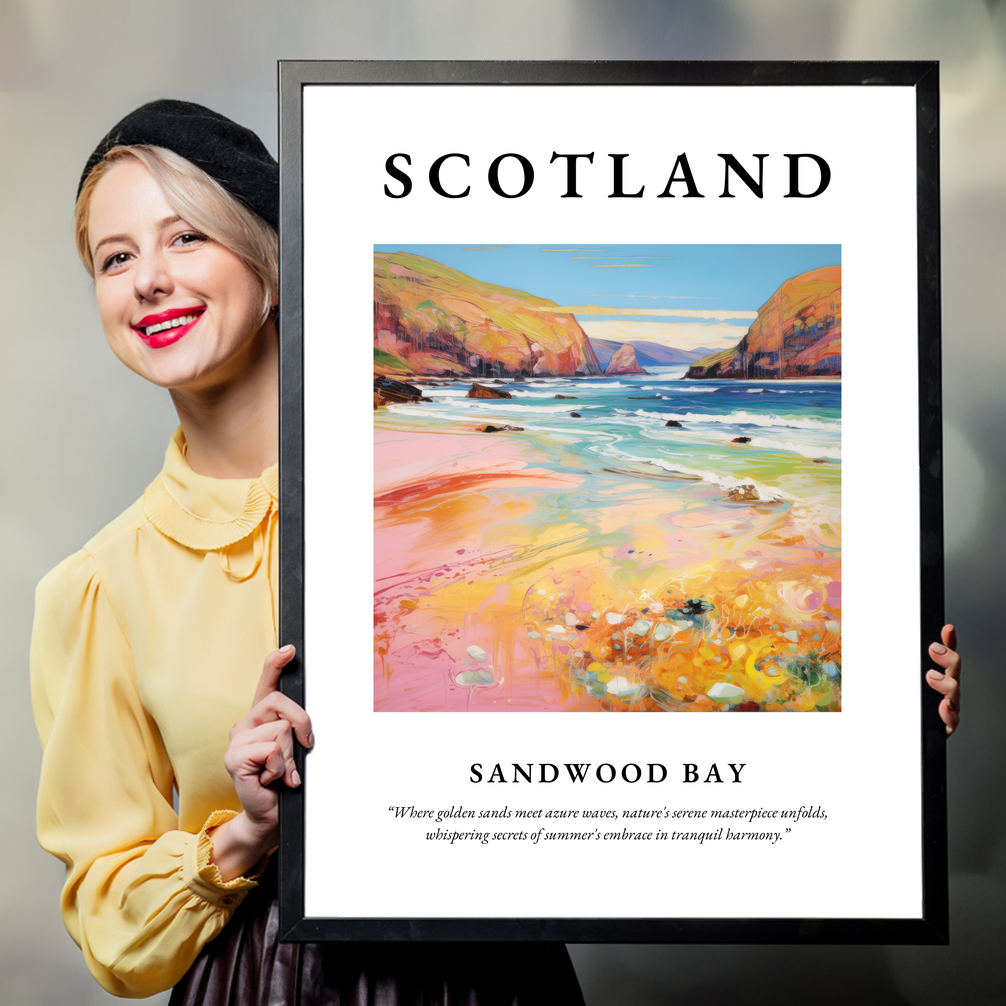 Person holding a poster of Sandwood Bay