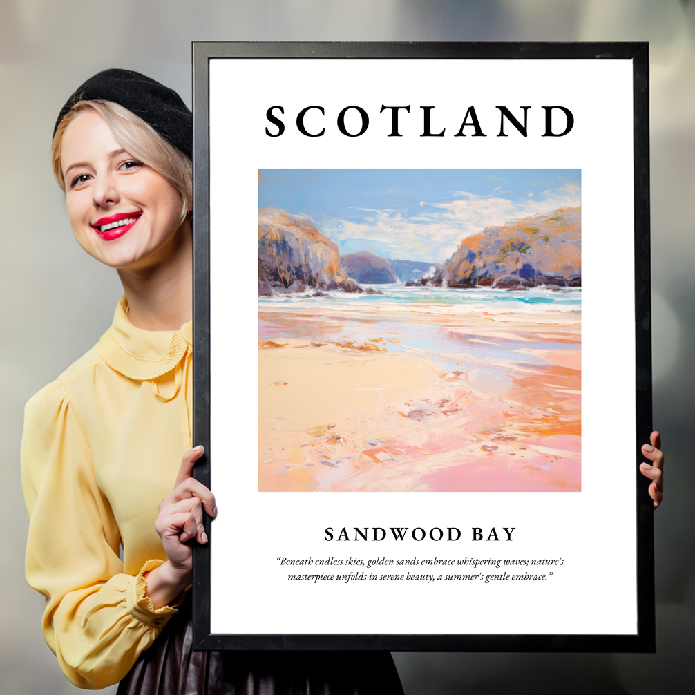 Person holding a poster of Sandwood Bay