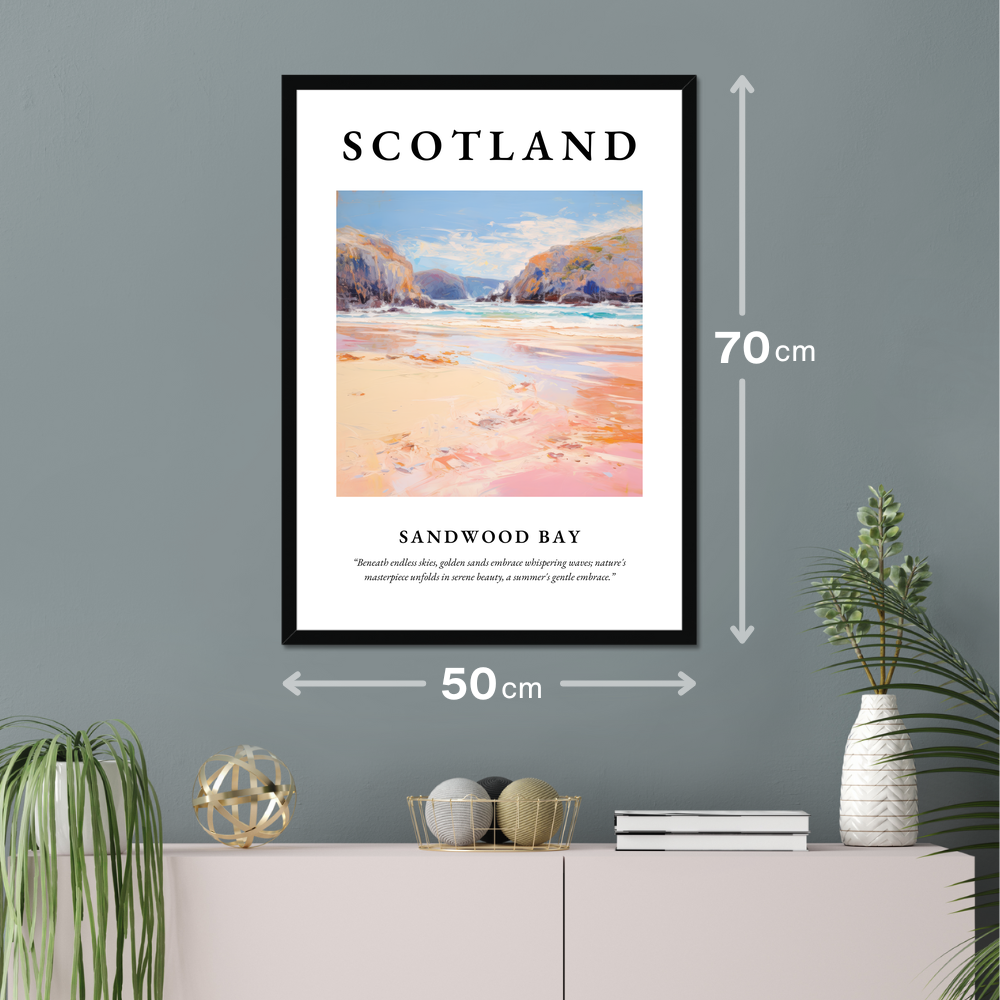 Poster of Sandwood Bay hanging on a wall