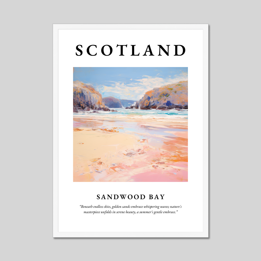 Poster in a white frame with the word Scotland