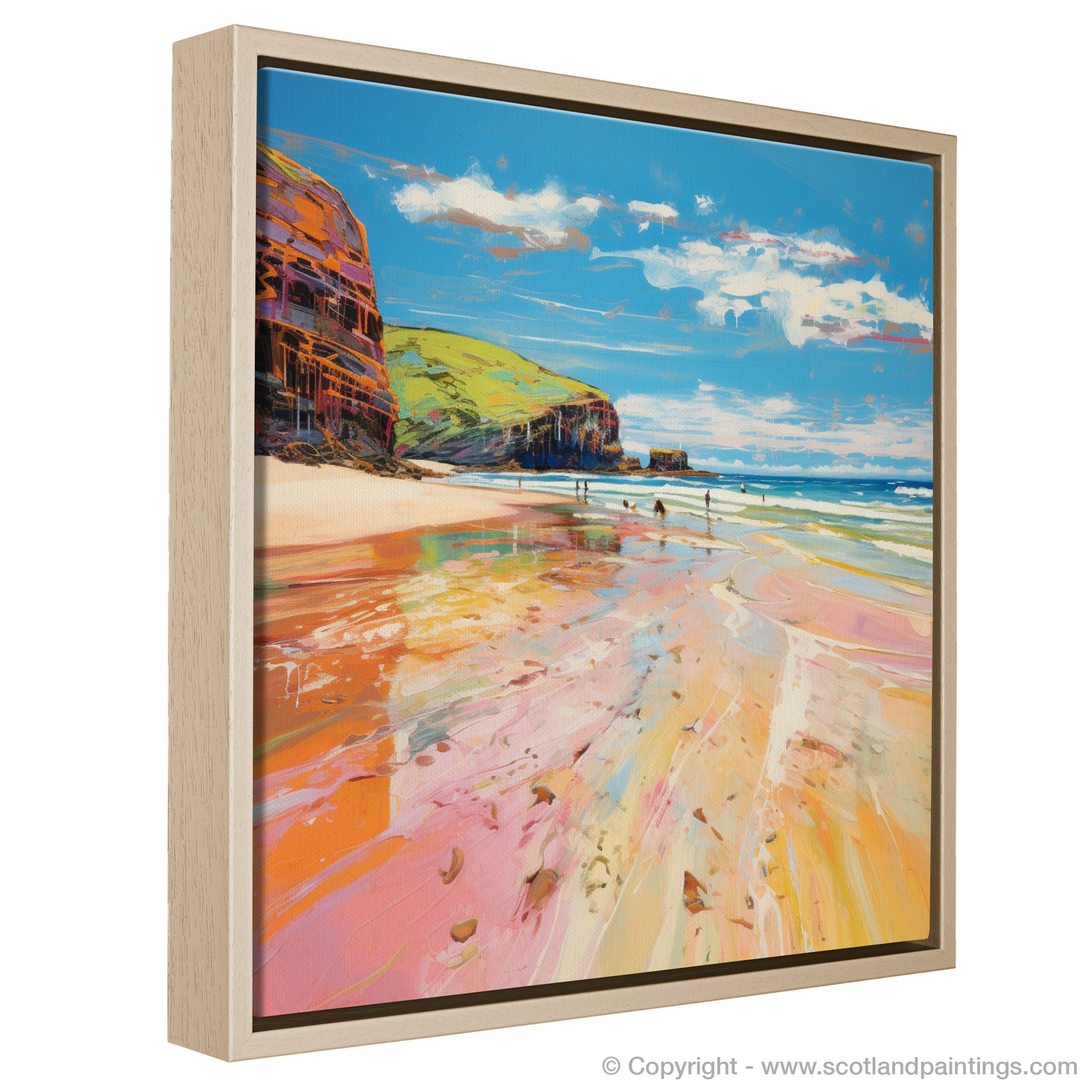 Painting and Art Print of Sandwood Bay, Sutherland in summer entitled "Sandwood Bay Serenade: A Scottish Summer Symphony".