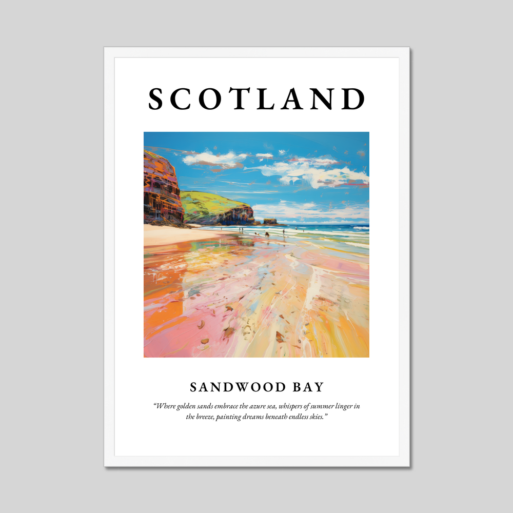 Poster in a white frame with the word Scotland