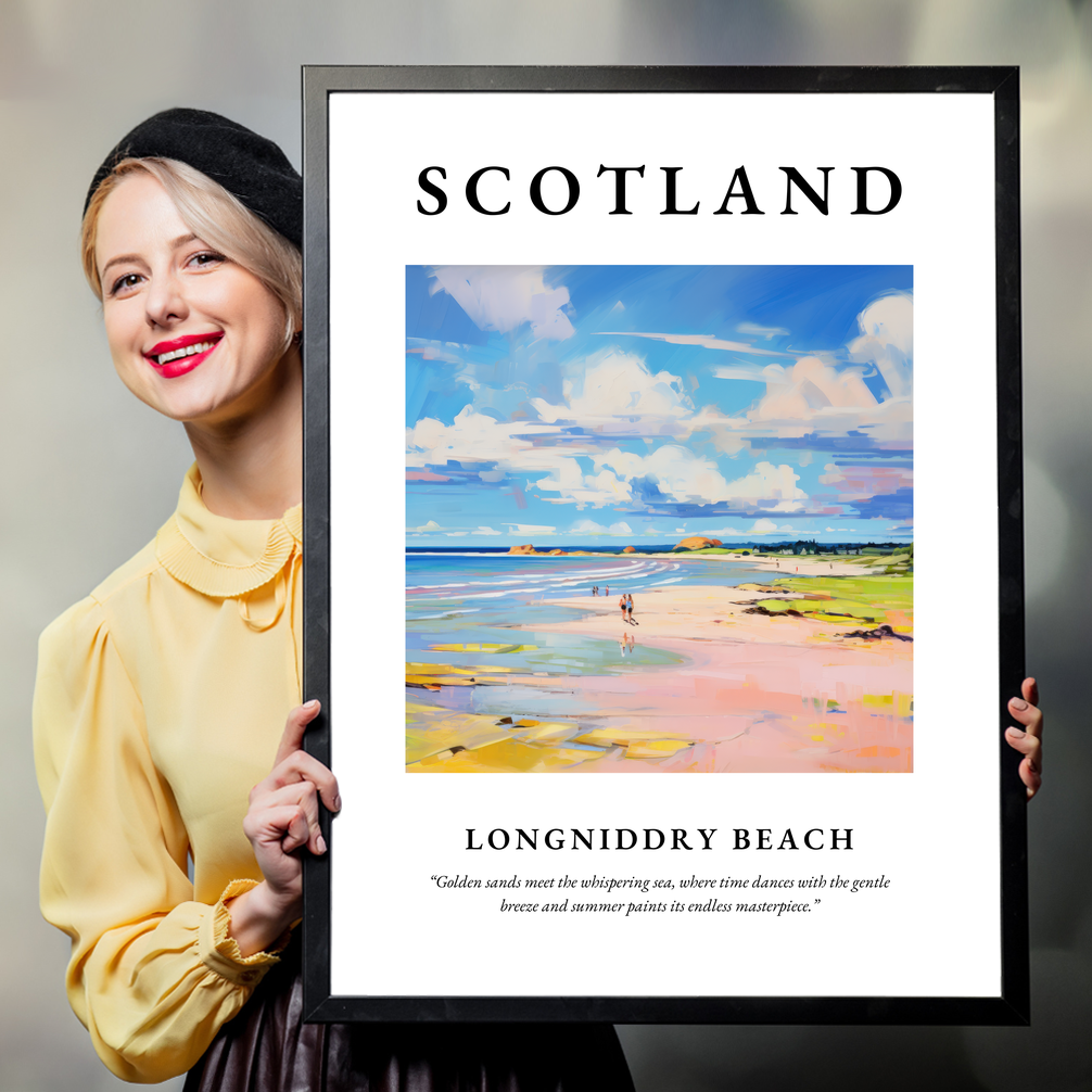 Person holding a poster of Longniddry Beach