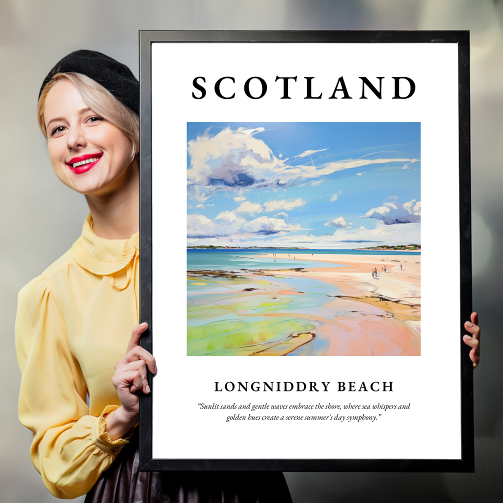 Person holding a poster of Longniddry Beach