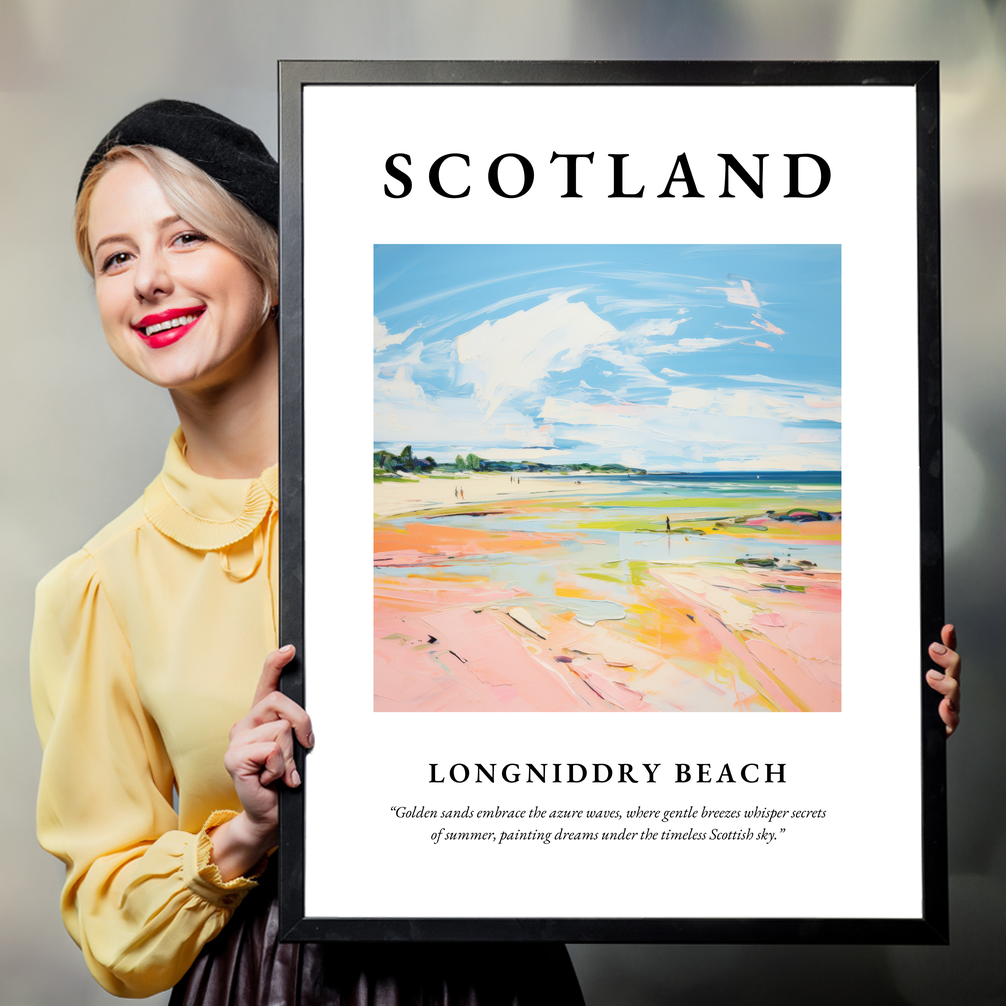 Person holding a poster of Longniddry Beach