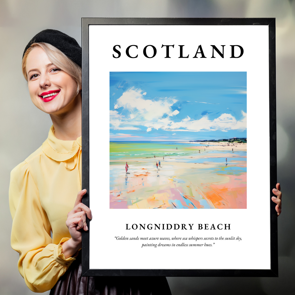 Person holding a poster of Longniddry Beach