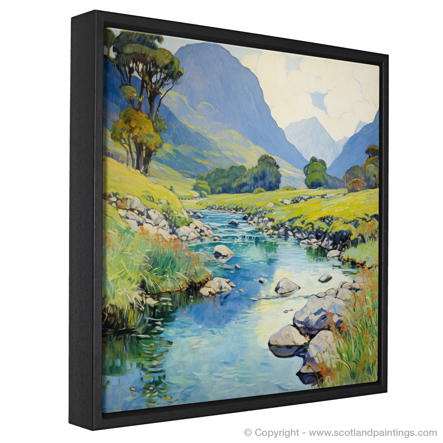 Painting and Art Print of River Coe, Glencoe, Highlands in summer entitled "Summer Serenade at River Coe Glencoe Highlands".