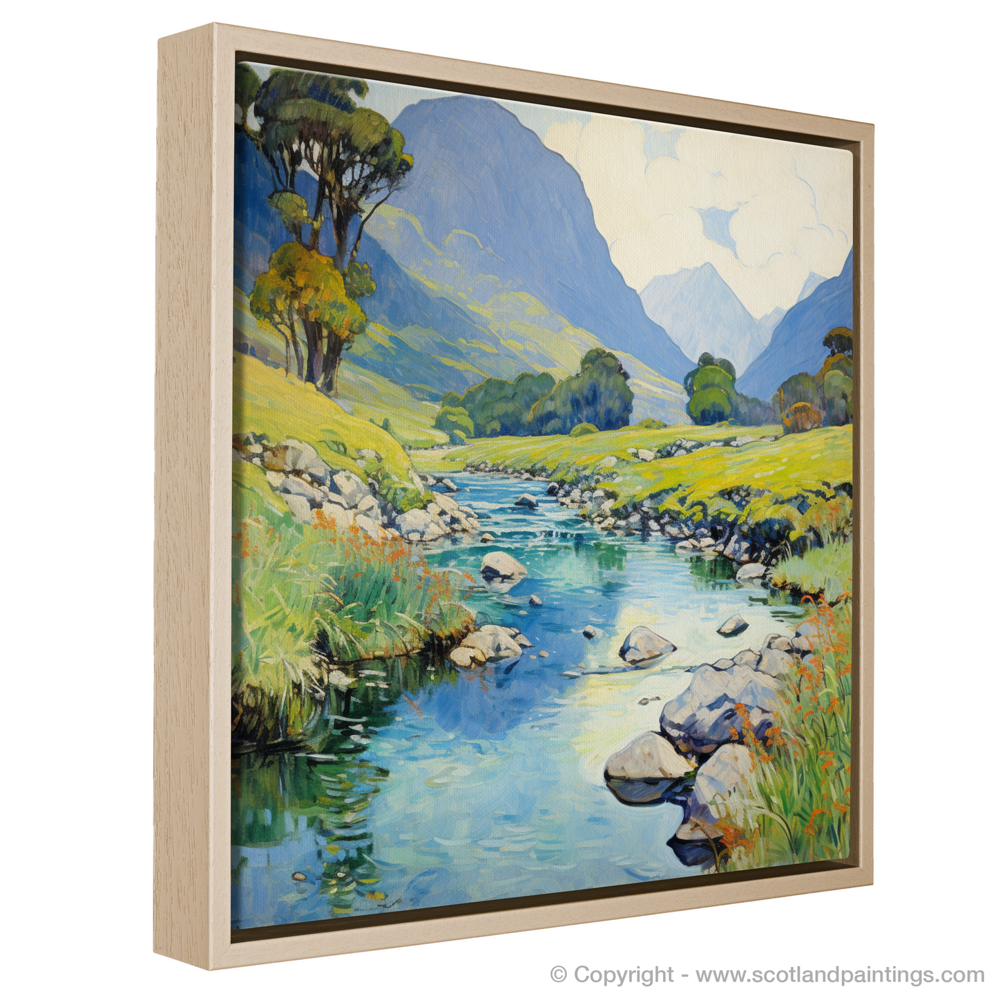 Painting and Art Print of River Coe, Glencoe, Highlands in summer entitled "Summer Serenade at River Coe Glencoe Highlands".